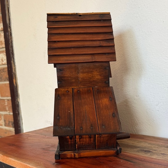 Handmade Rustic Stained Wooden Birdhouse With Tray Three Hole - Picture 5 of 13